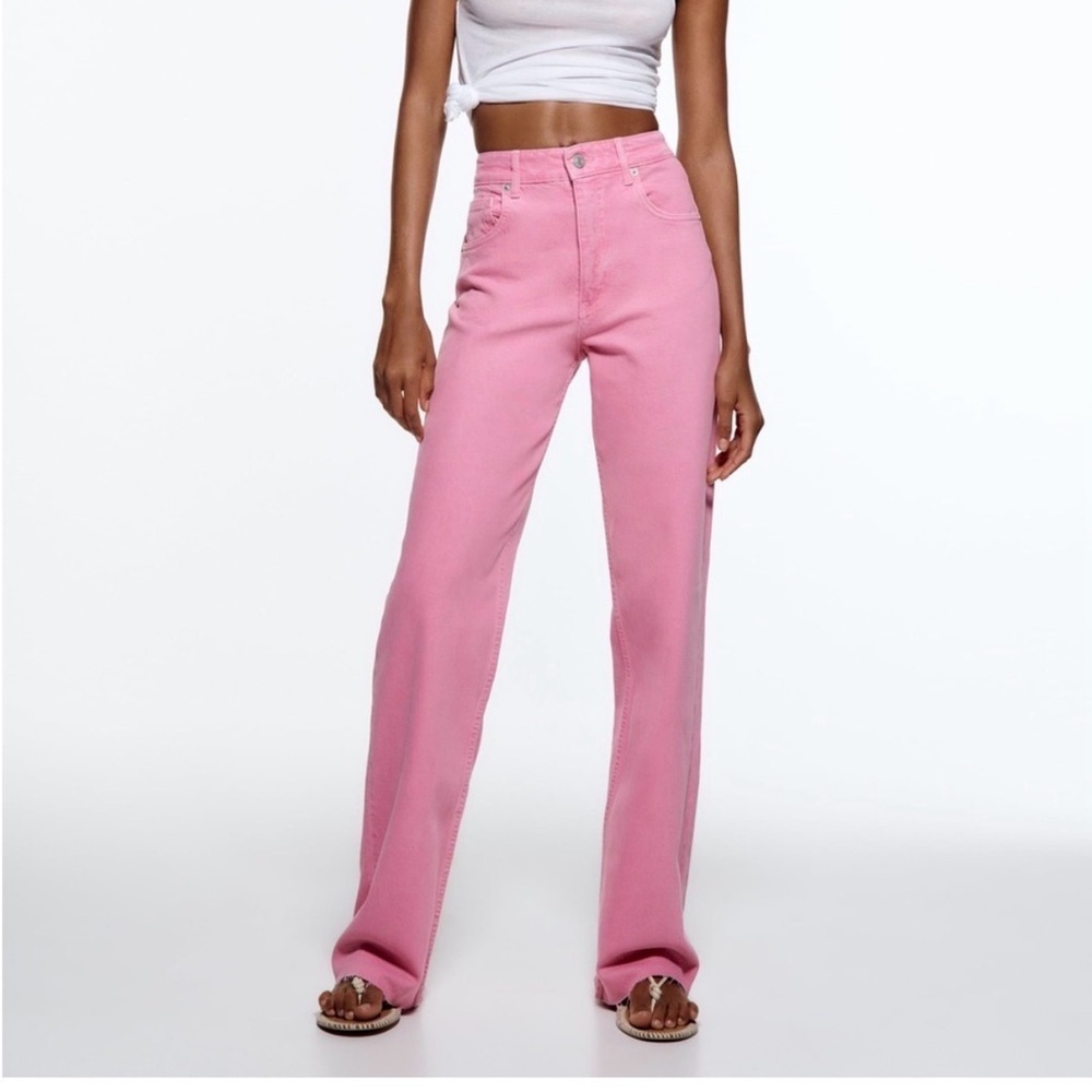 Zara High Waist Barbie Pink Wide Leg The Boogie Pants Viral Jeans size 32/ 0
